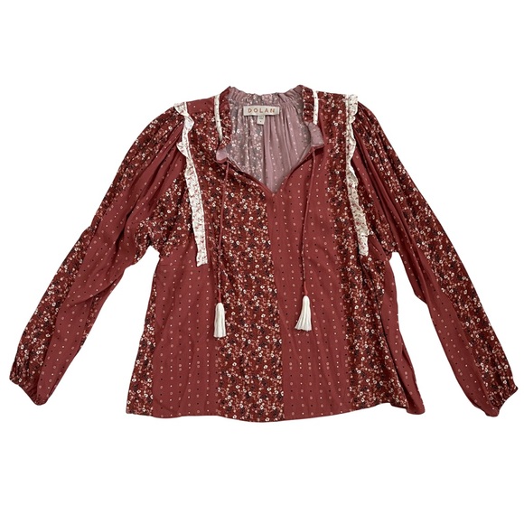 Anthropologie Dolan Charlie Tassel Tie Peasant Blouse Mixed Floral Ruffle Size M - Picture 2 of 9